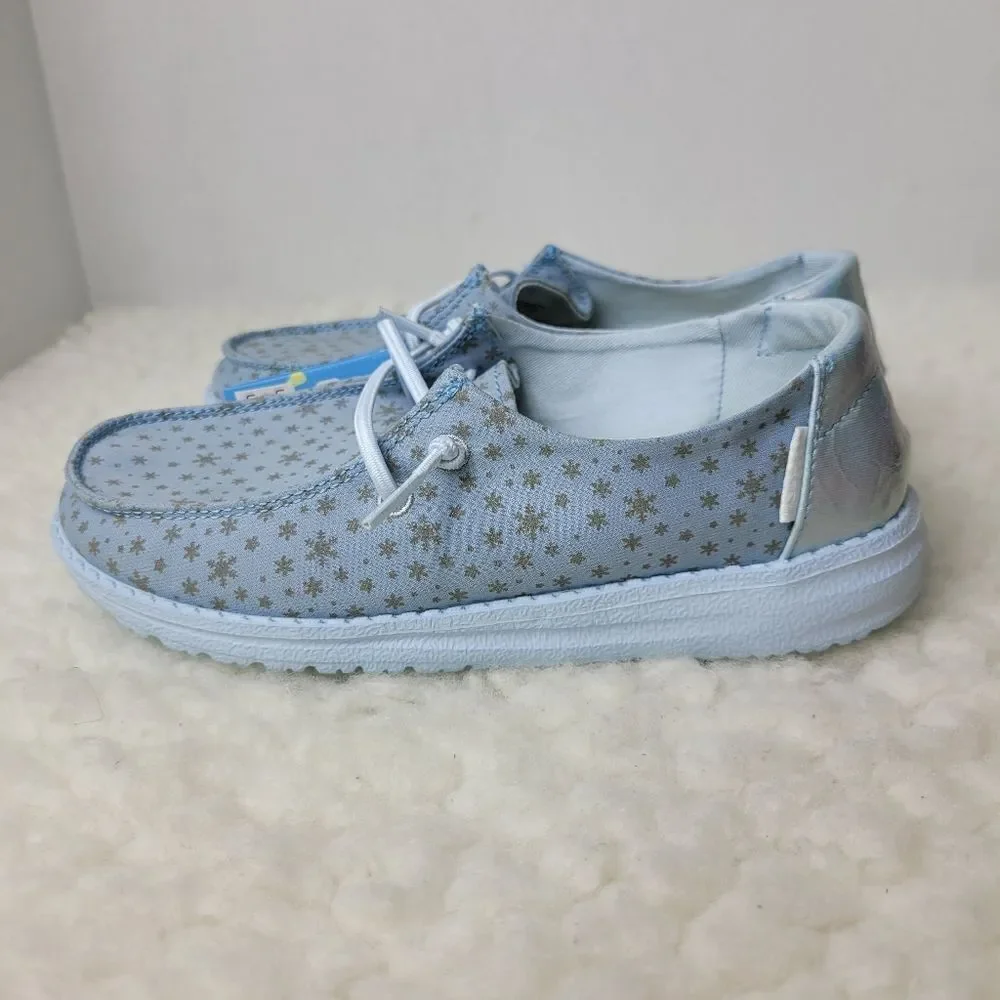 Hey Dude Wendy Kids  Size 34 Ice Princess Snowflakes Youth Slip On Shoes New Con